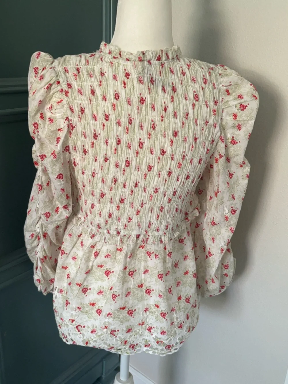 Anthropologie Ruched-Sleeve Smocked Blouse- NWOT